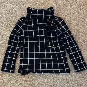 J. Crew Navy and Cream Checkered Turtleneck Sweater
